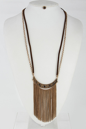 Tribal Inspired Long Necklace Set With Fringes 6DCE10